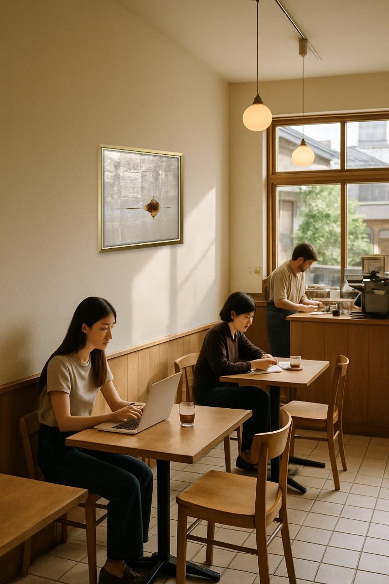 カフェに飾った光を見るJ’aperçois la lumière